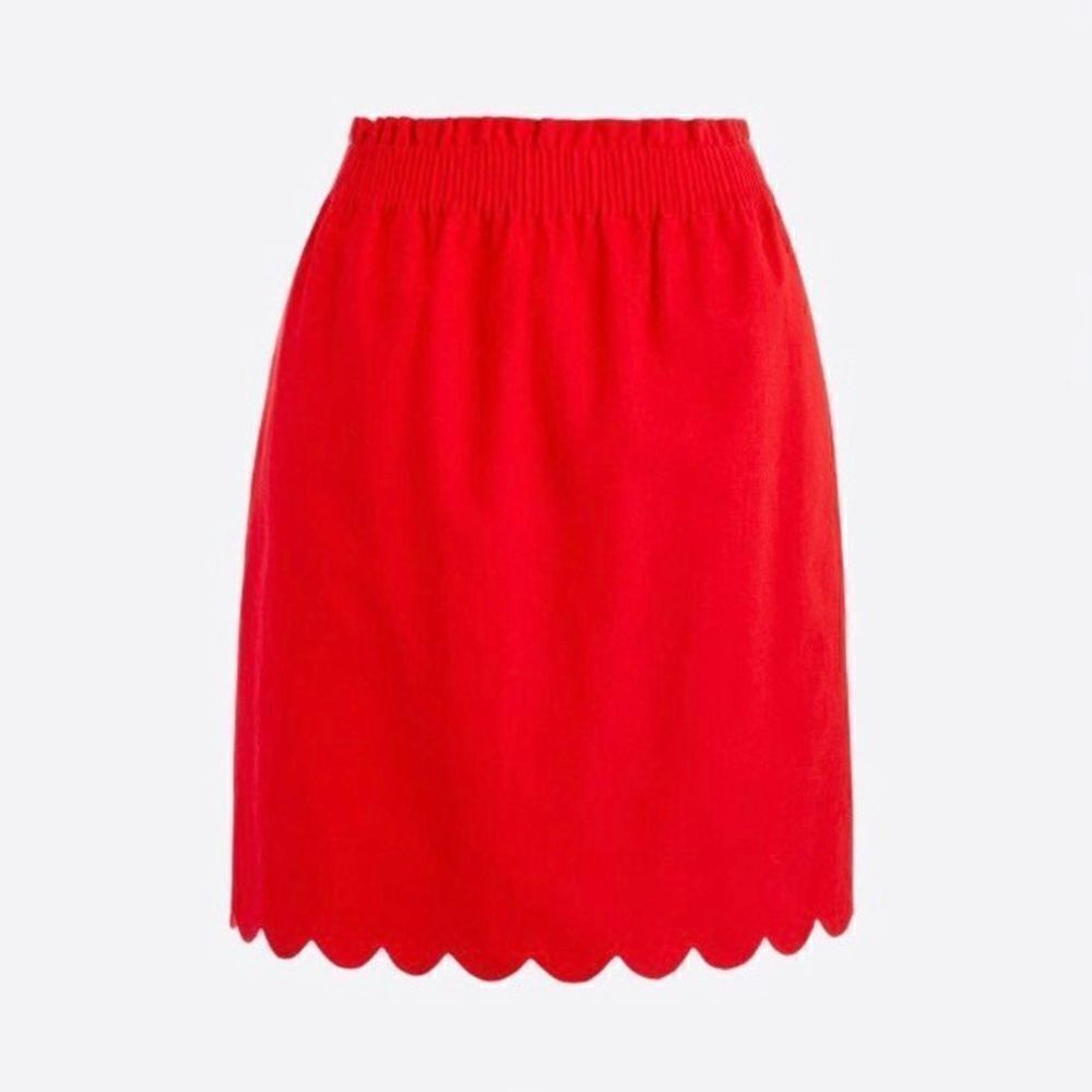 J. Crew Red Skirt Scalloped Bottom Sidewalk Elastic Waist Size XS (q1)